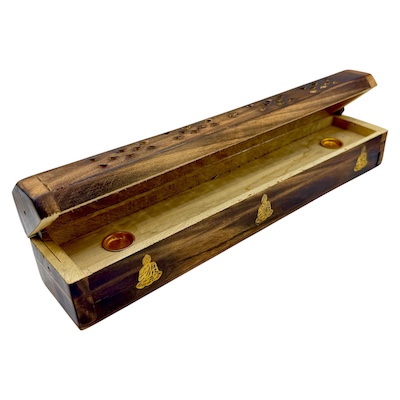 Burnt 12inch Buddha Wooden Incense Hut Box